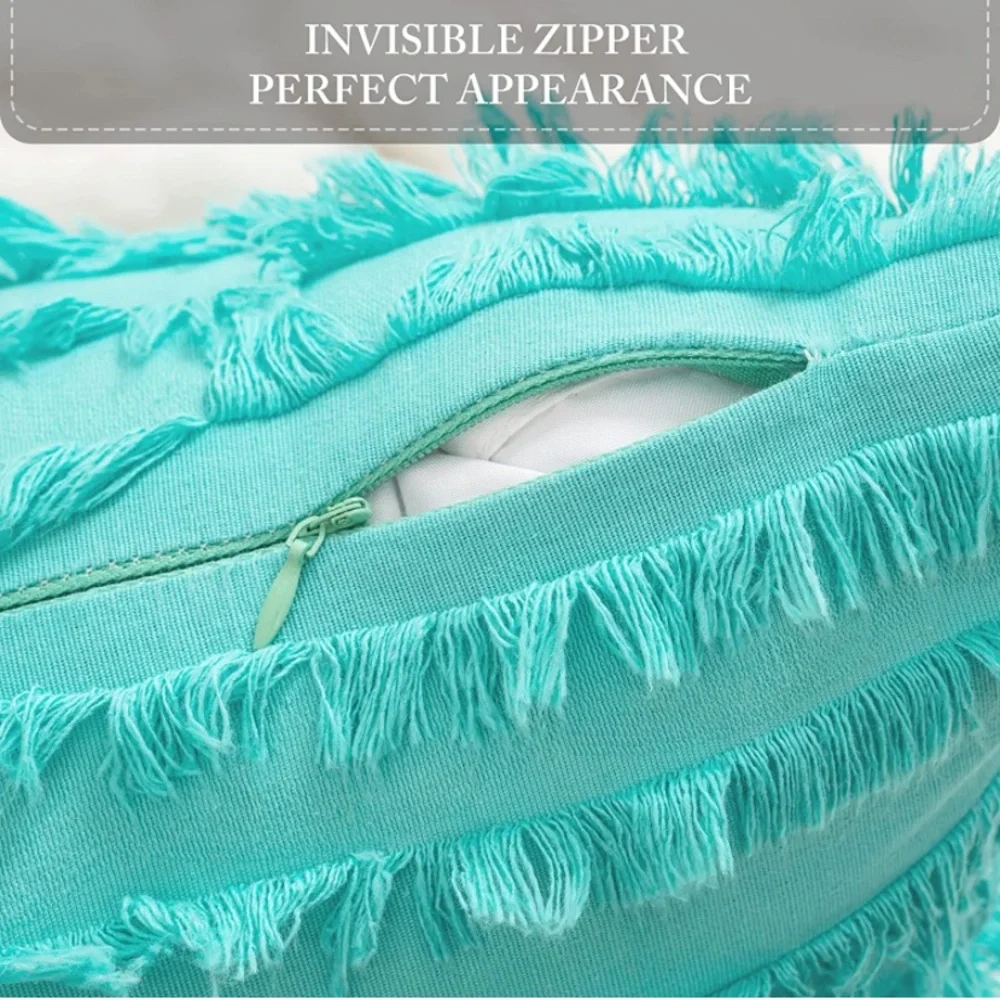 Luxury Home | Boho Chic Turquoise Frayed Striped Jaquard Lumbar Pillow Covers
